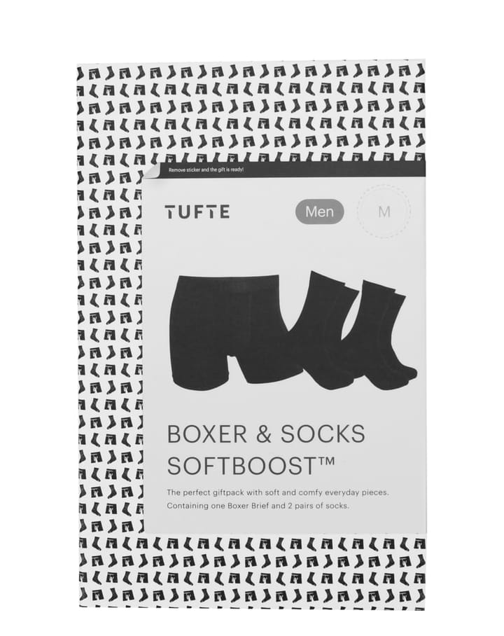 Tufte Wear Mens Boxer & Socks Giftbox Black Embossed + Black Crew Socks Tufte Wear