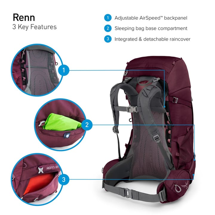 Osprey Renn 65 Aurora Purple Osprey Backpacks and Bags Osprey Renn 65 Aurora Purple Osprey Backpacks and Bags
